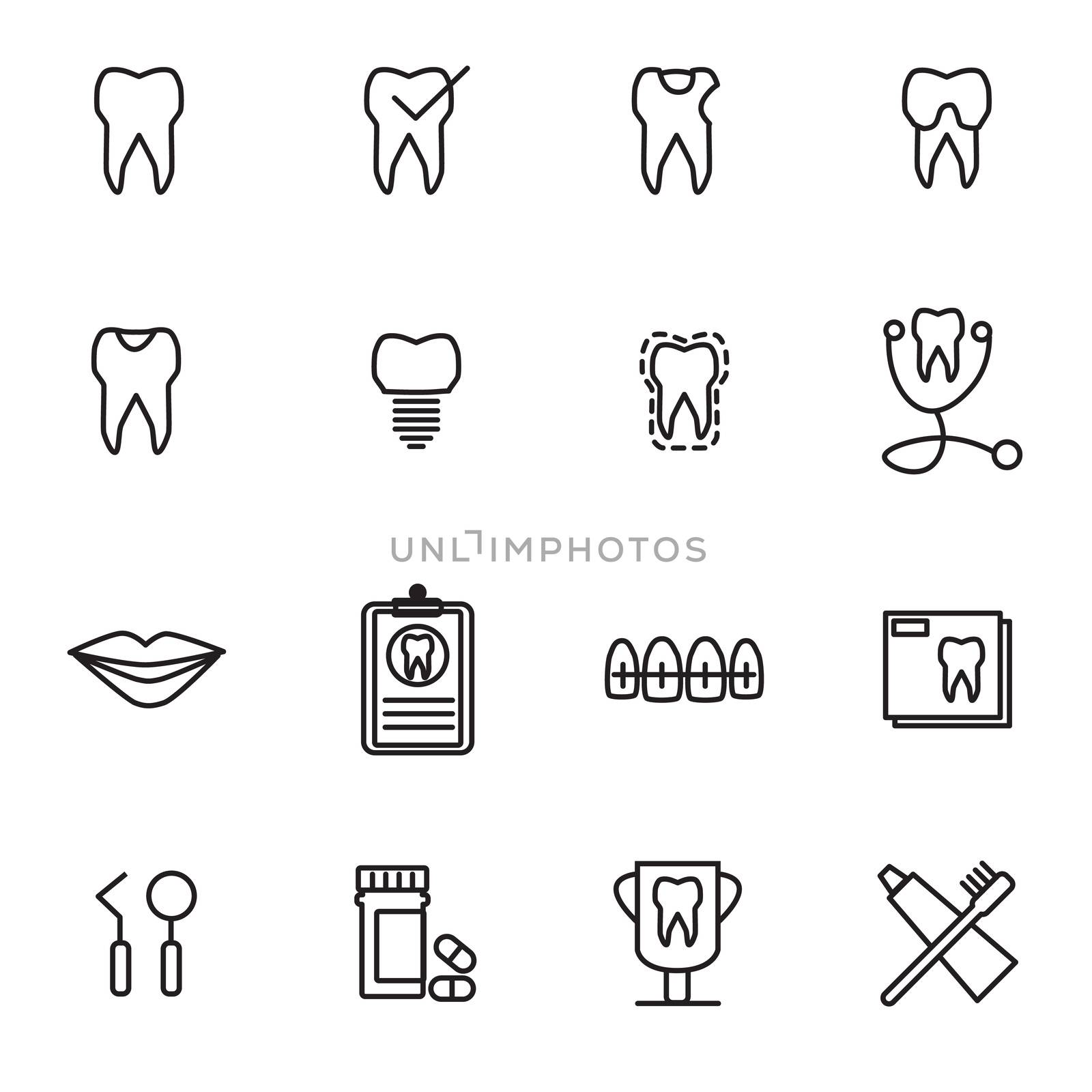 Vector icon set for dental care against white background