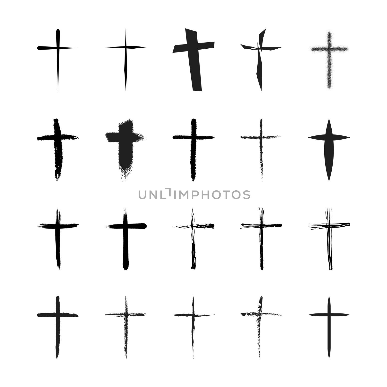 Vector icons set for religion cross on white background