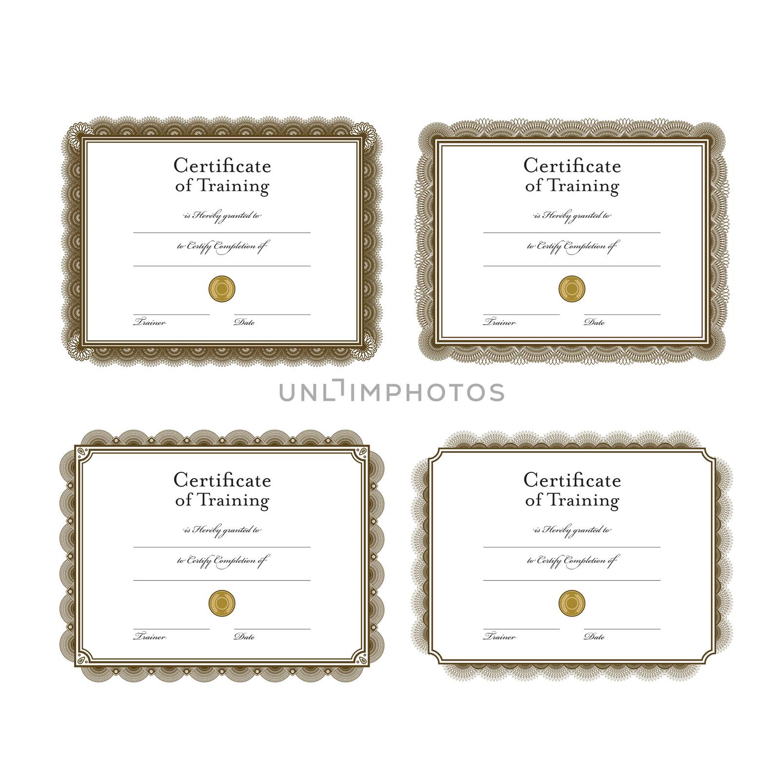 Vector icon set of training certificate templates on white background