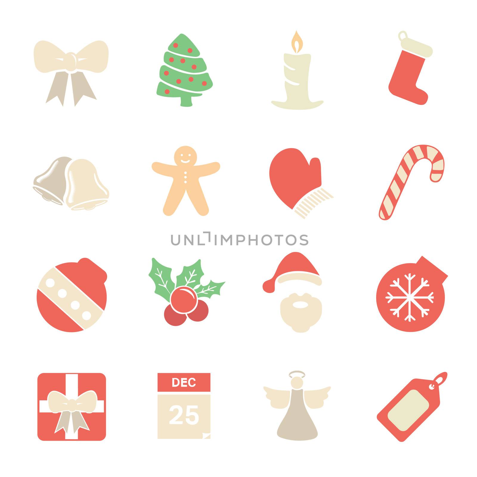 Vector icon set for christmas on white background