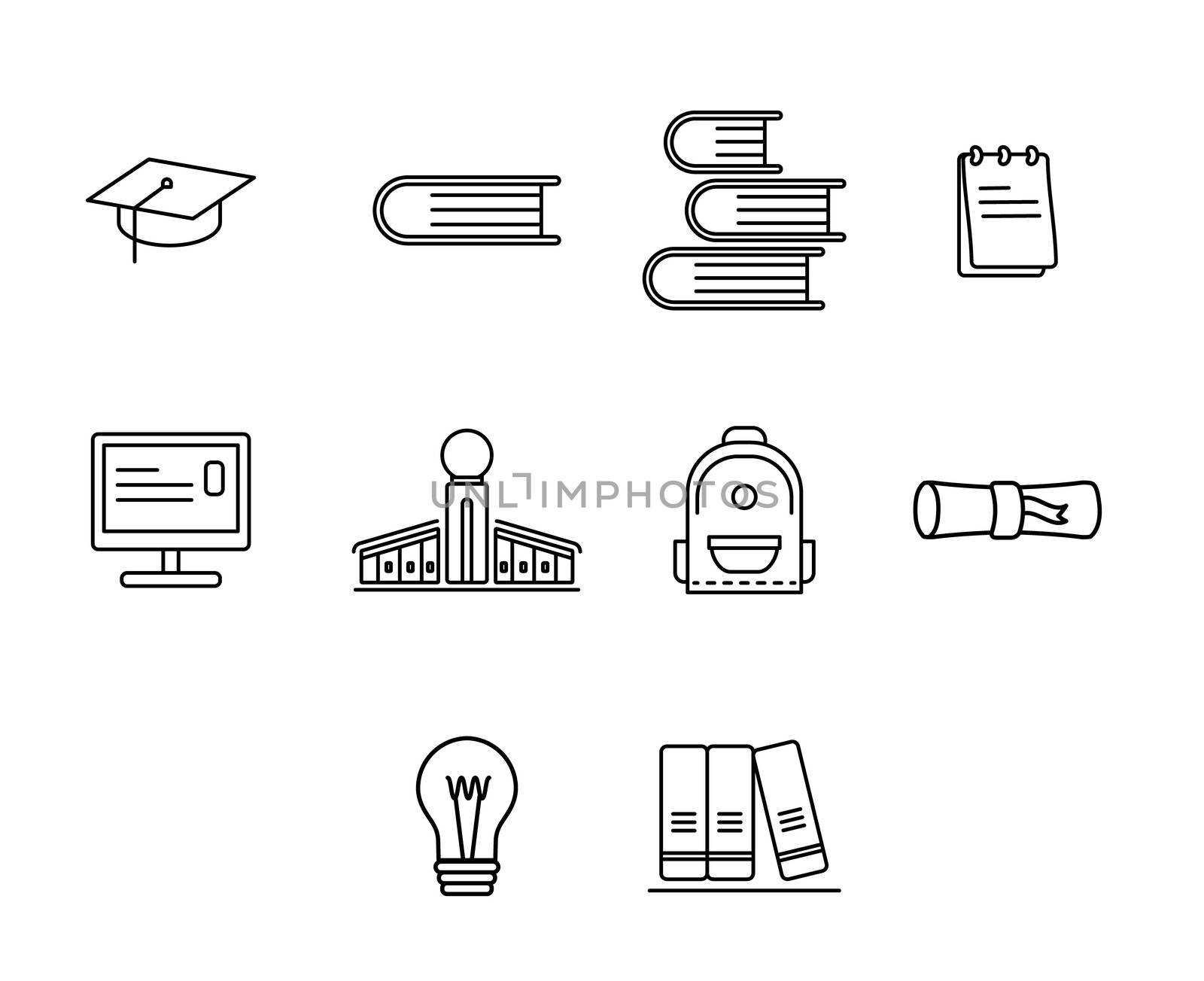 Vector icon set for education against white background