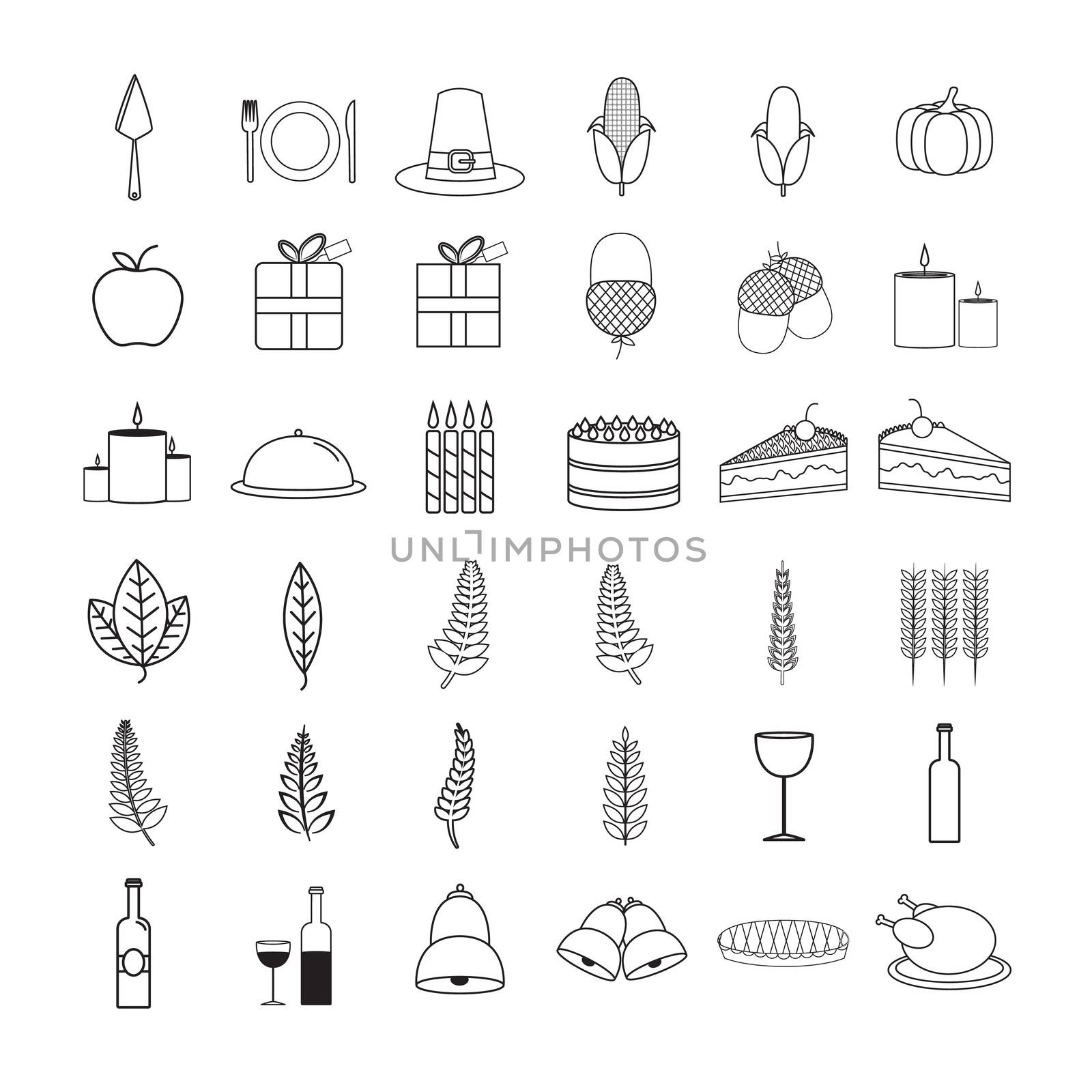 Vector icon set of food and drink on white background