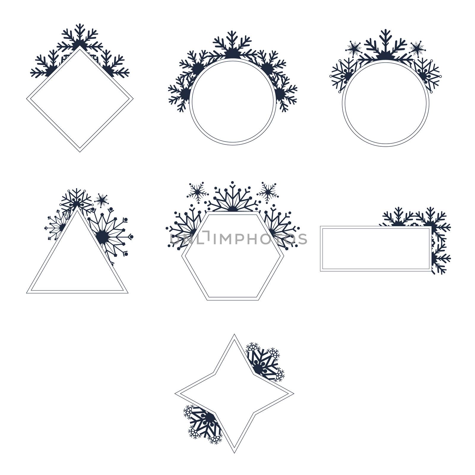 Vector set of mirrors of different shapes on white background