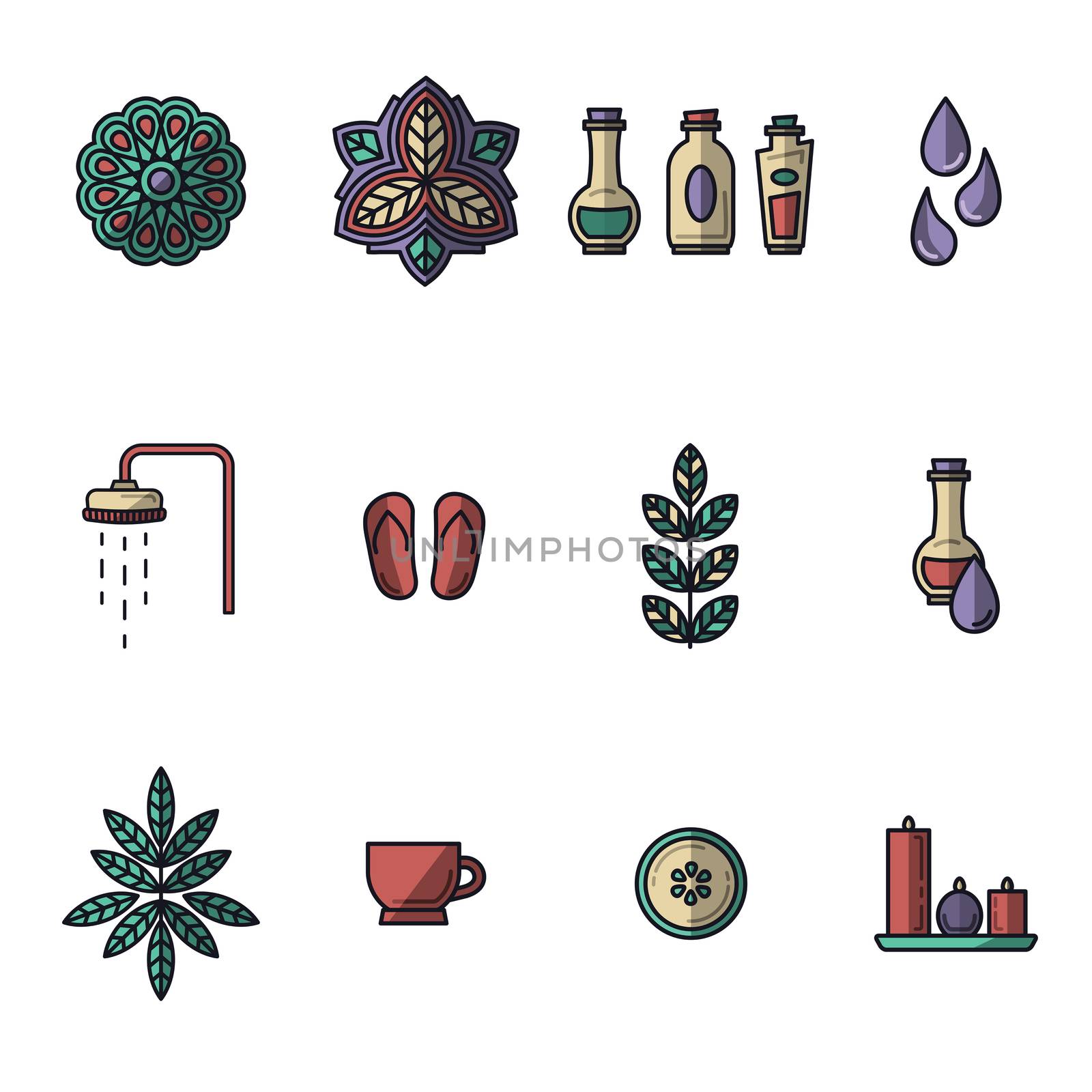 Vector icon set of spa on white background