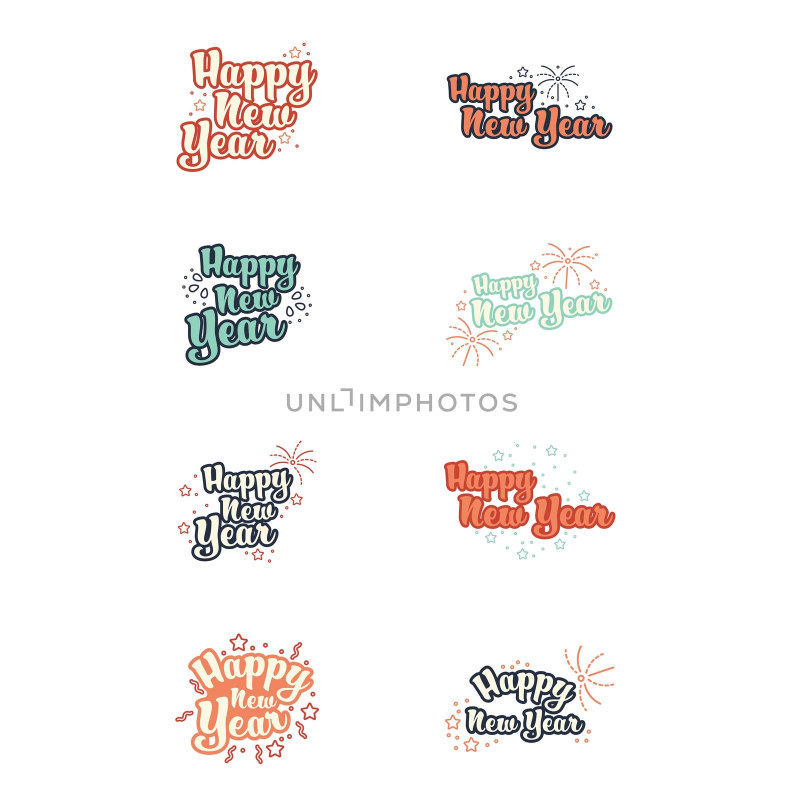 Vector icons set of happy new year on white background