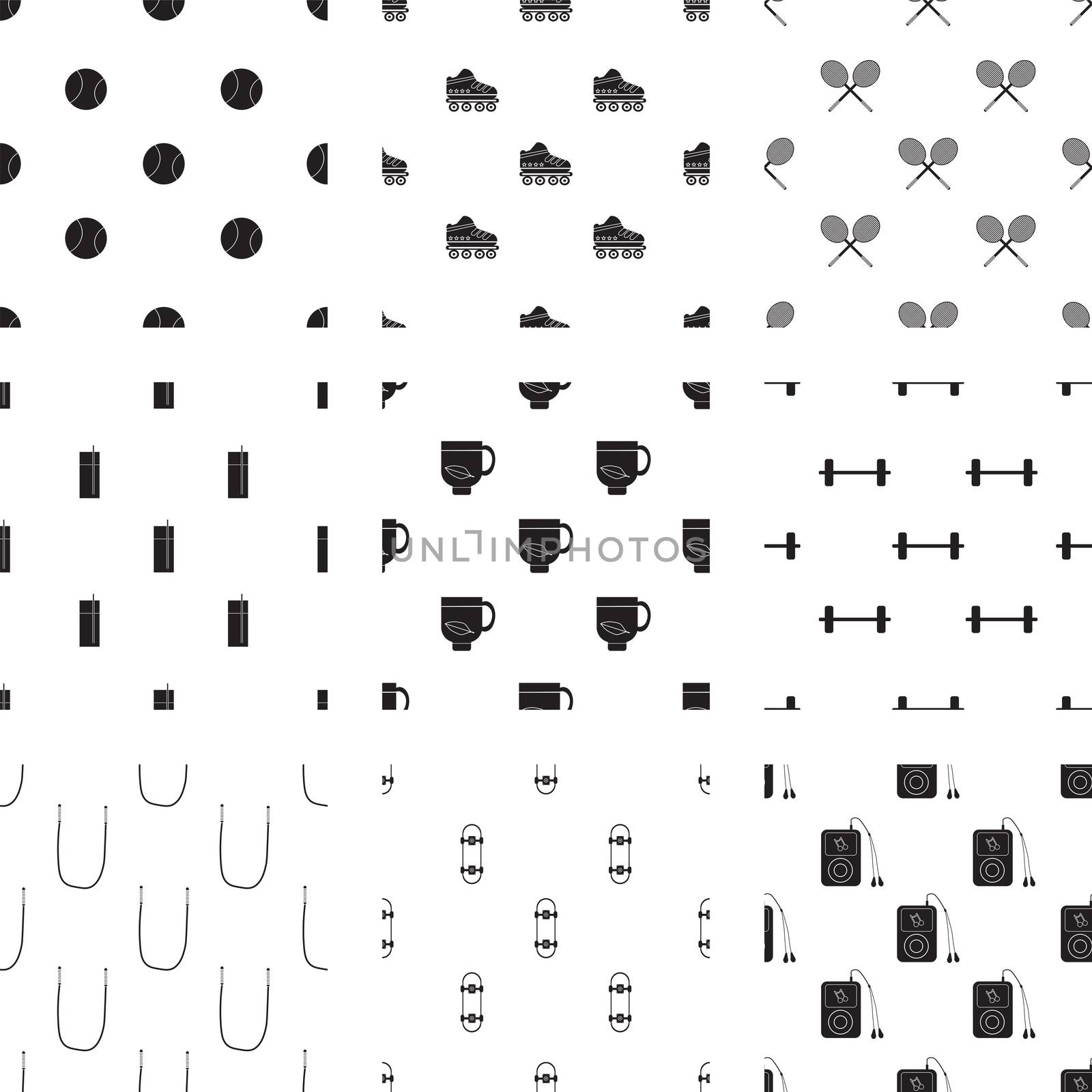 Vector icons of various sports and fitness on white background