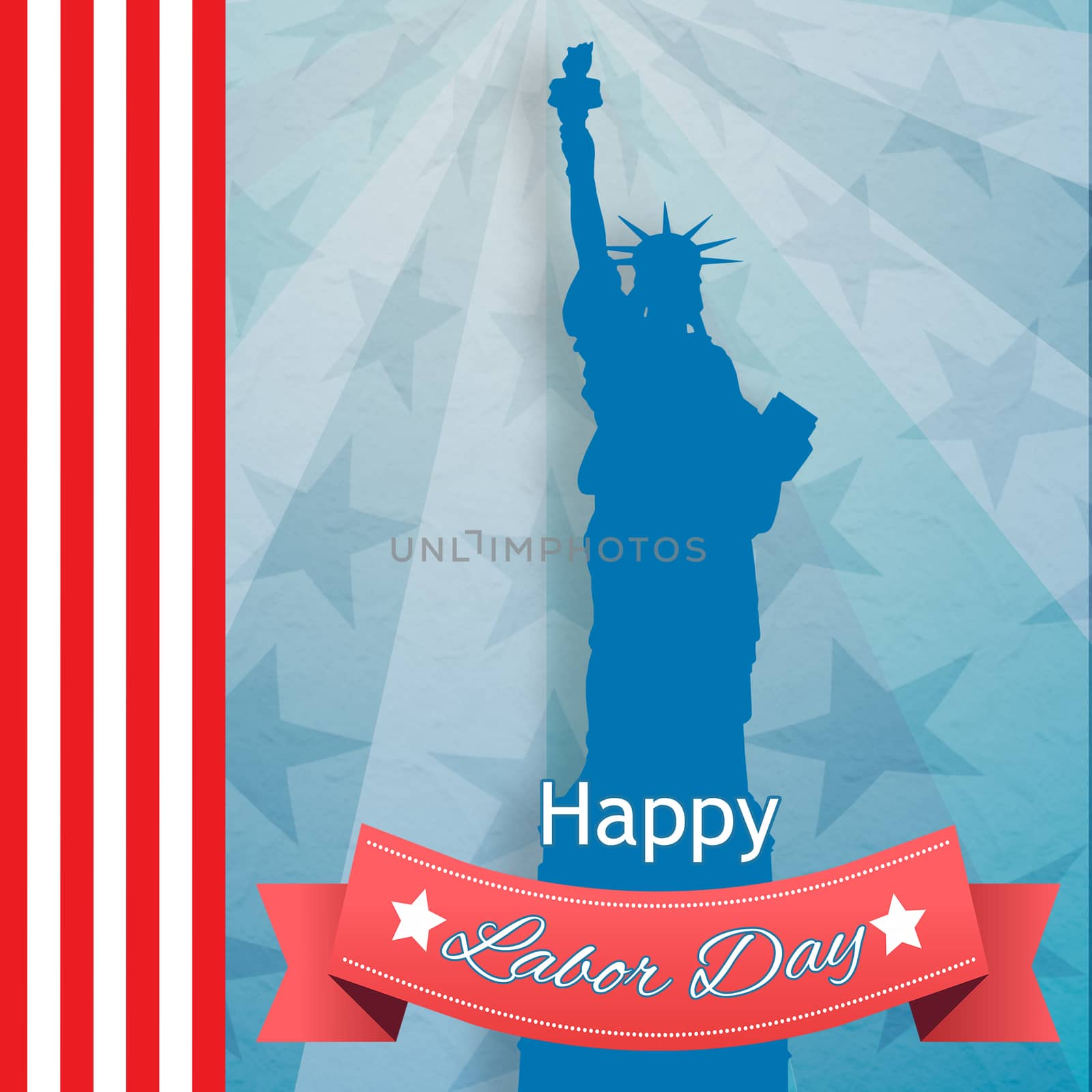 Happy labor day text badge with flags against digitally generated background