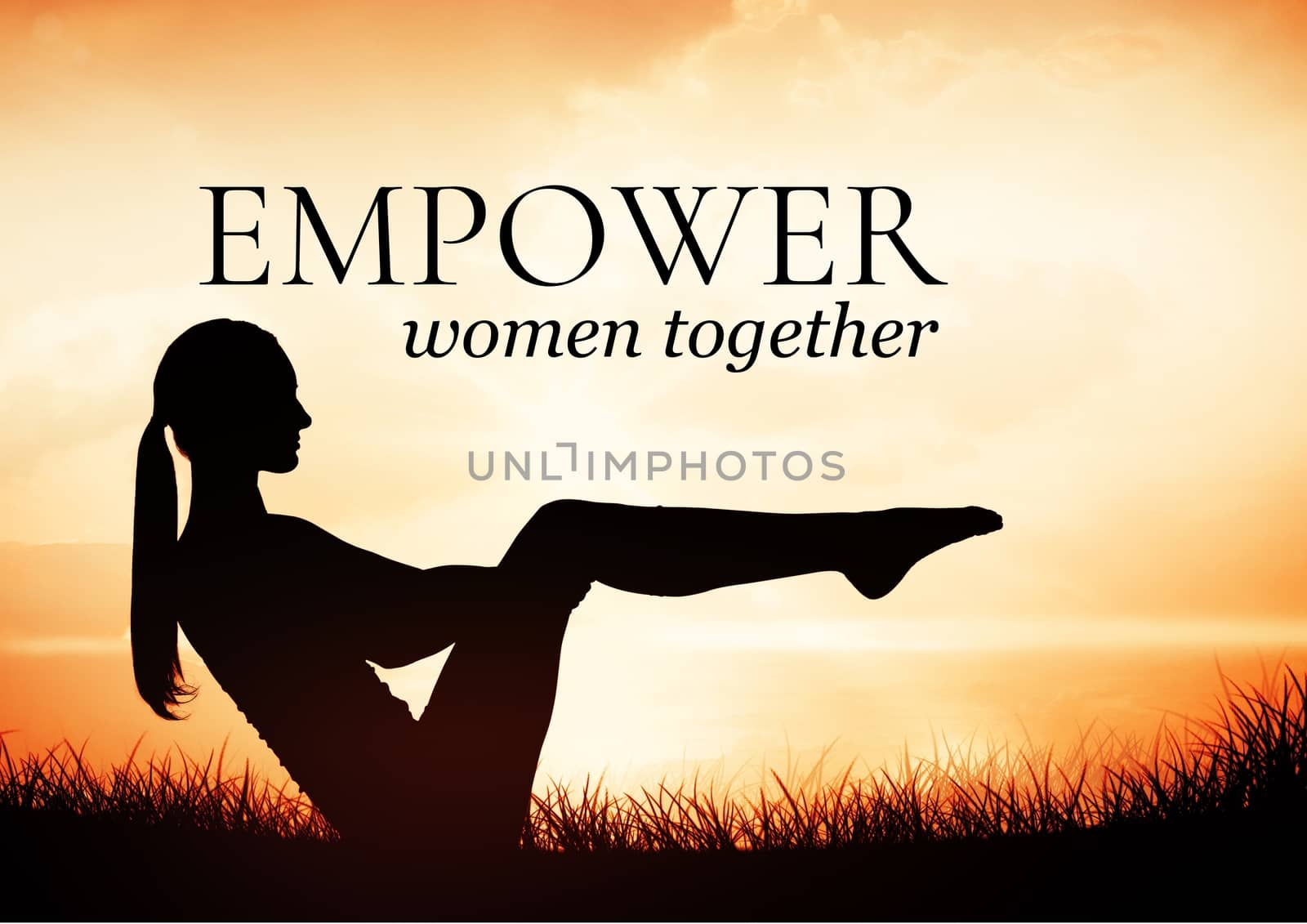 digital composite of woman doing yoga against yellow background