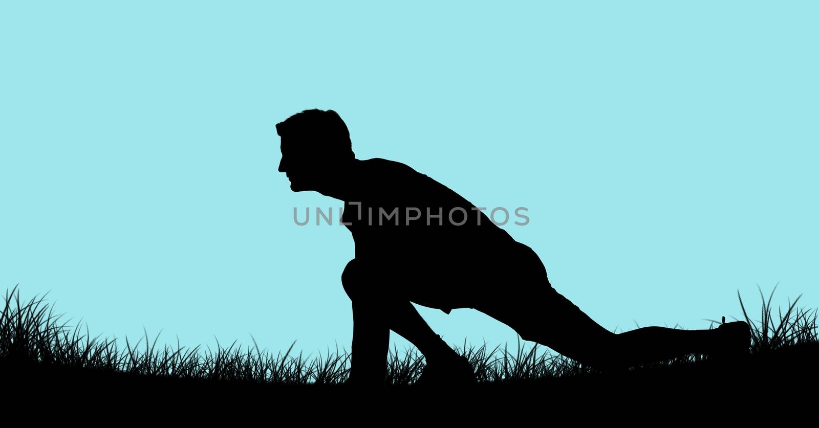 Digital composite of shadow man exercising yoga