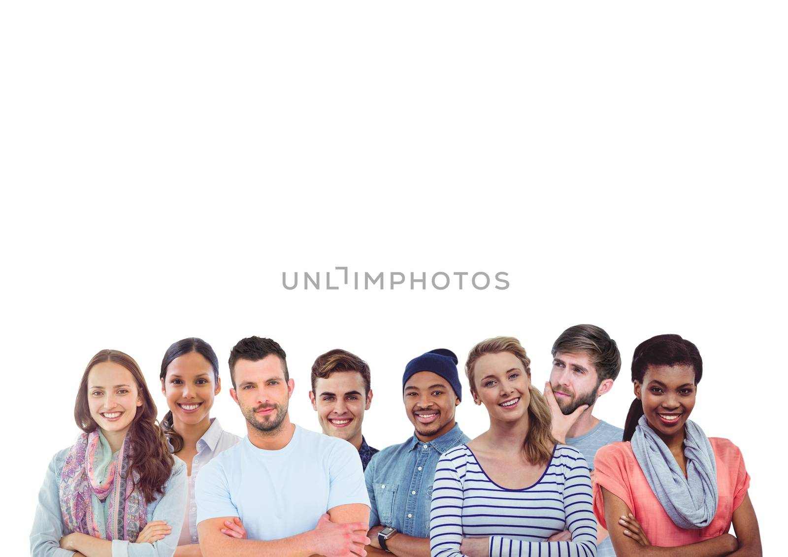 digital composite of people thinking against white background
