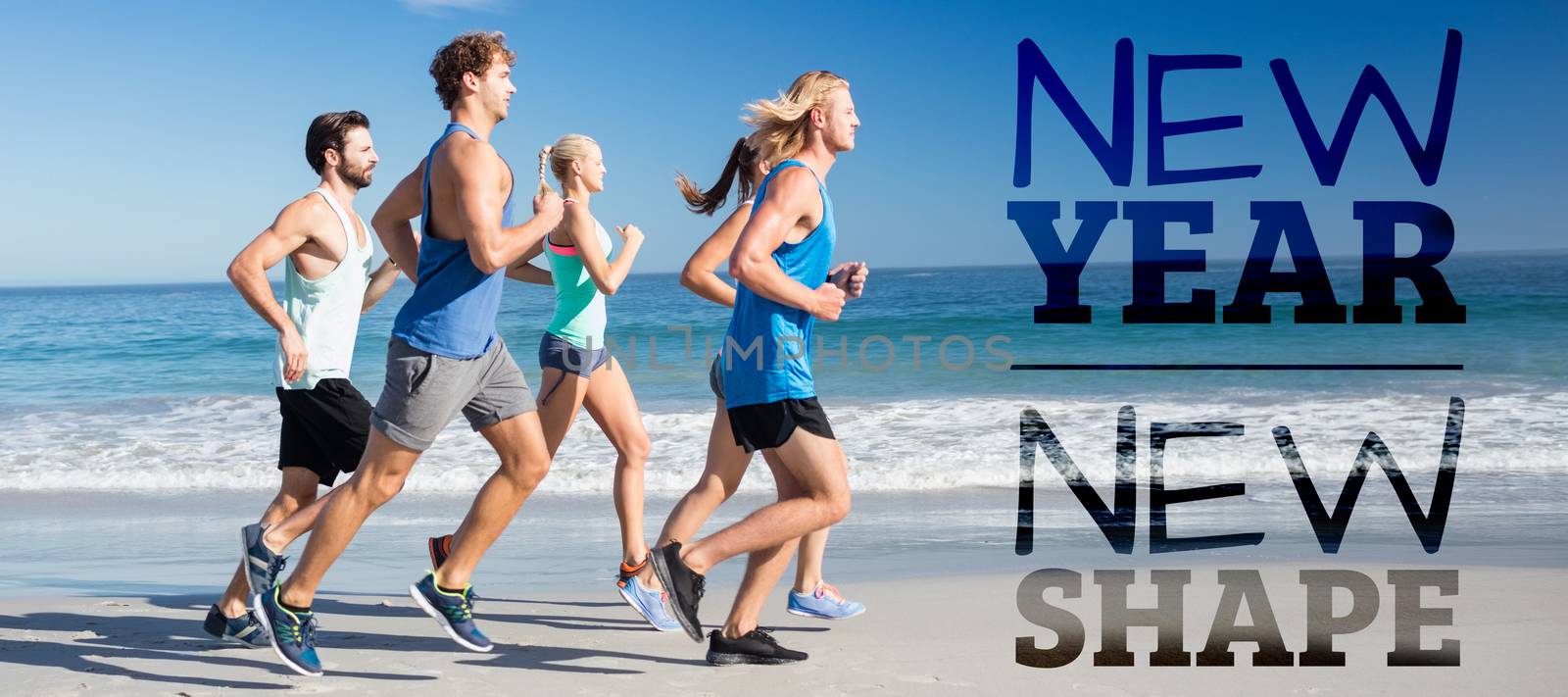 New year new shape against people jogging on beach