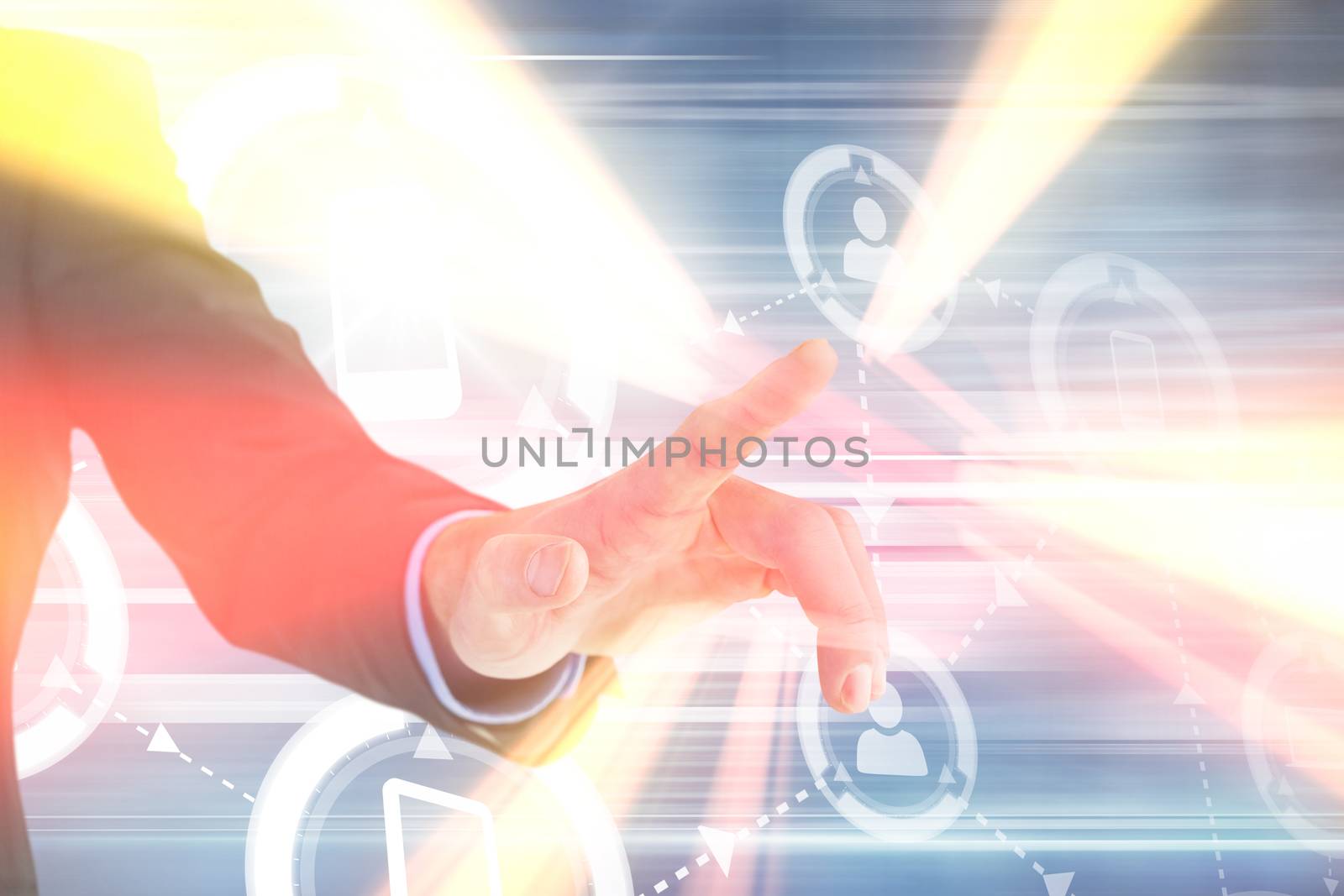 Composite image of businessman hand pointing something  by Wavebreakmedia