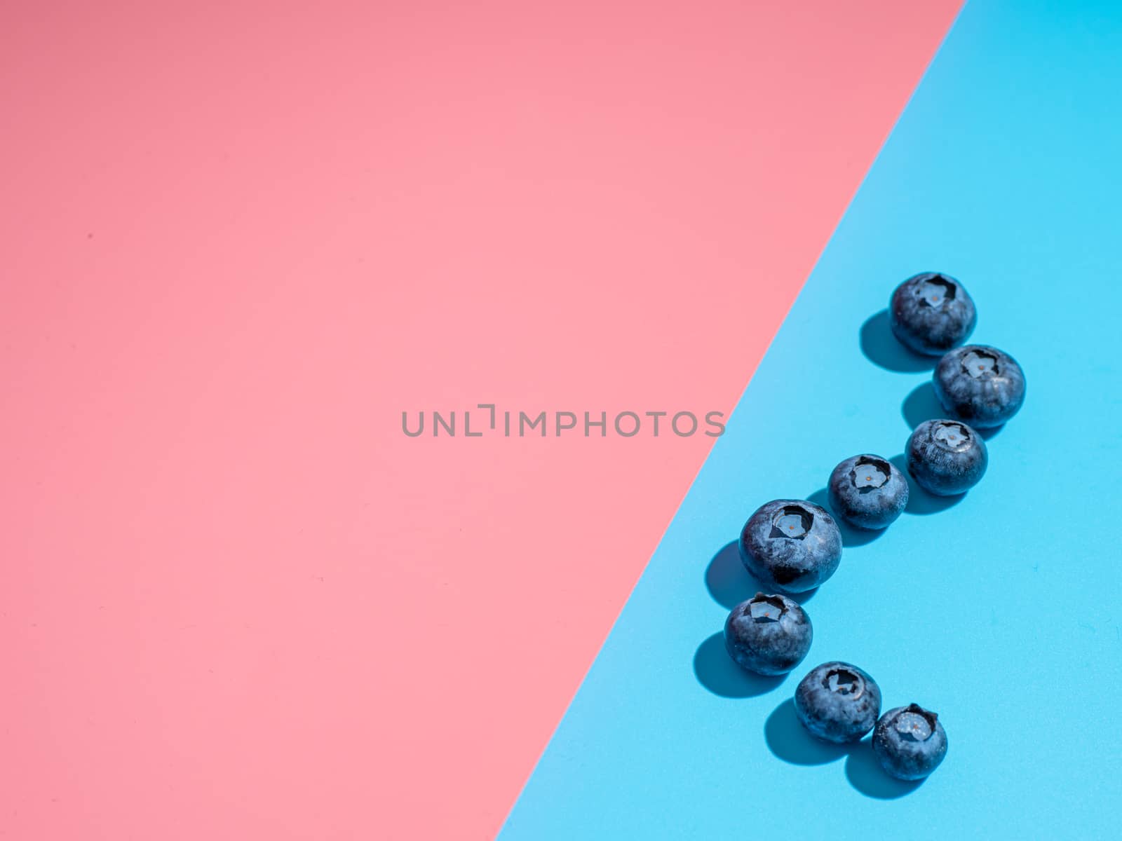 Blueberry on pink and blue background, copy space by fascinadora