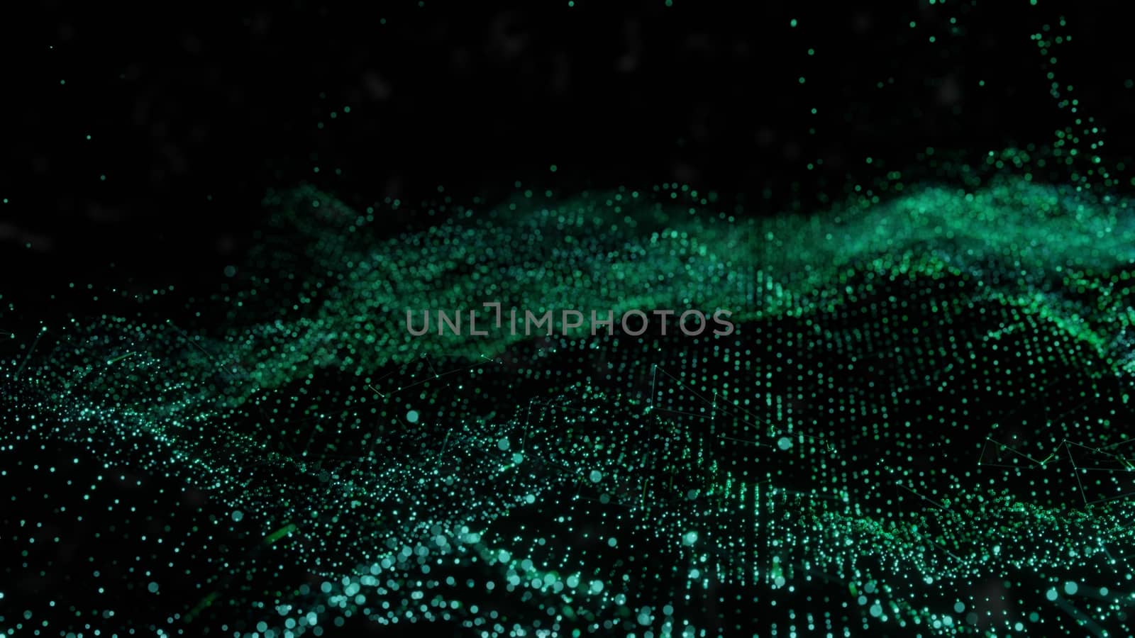 Plexus of abstract glow dots on a black background. Loop animations. 3D illustration