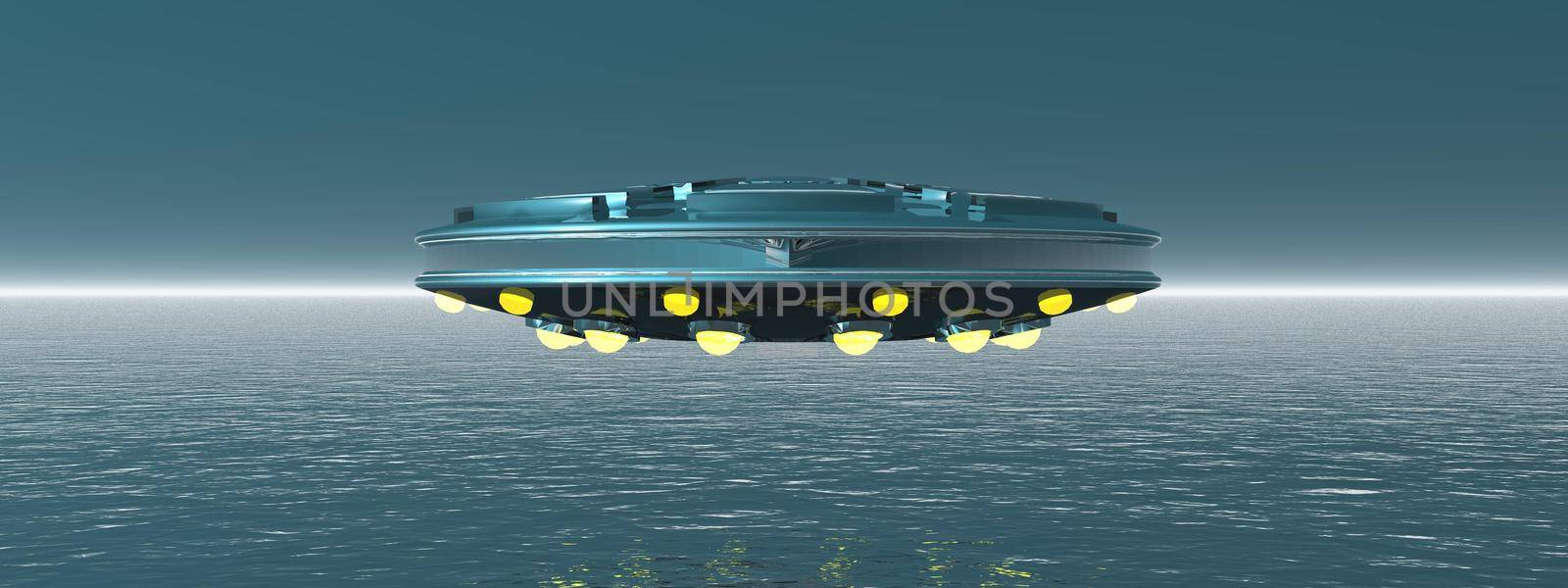 very large flying saucer in the sky - 3d rendering by mariephotos