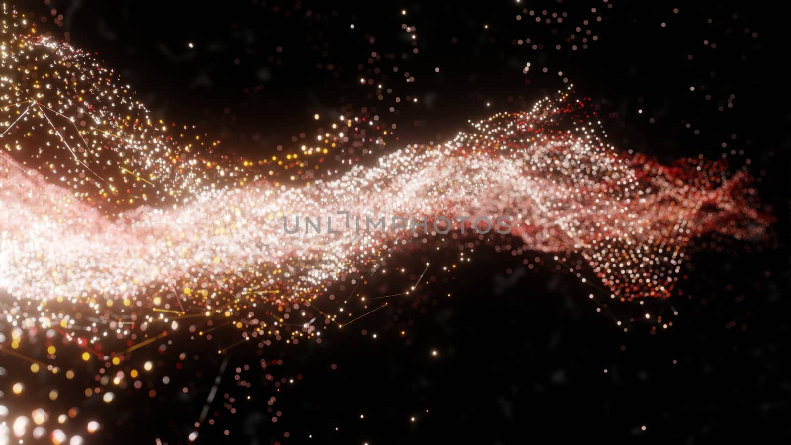 Plexus of abstract glow dots on a black background. Loop animations. 3D illustration