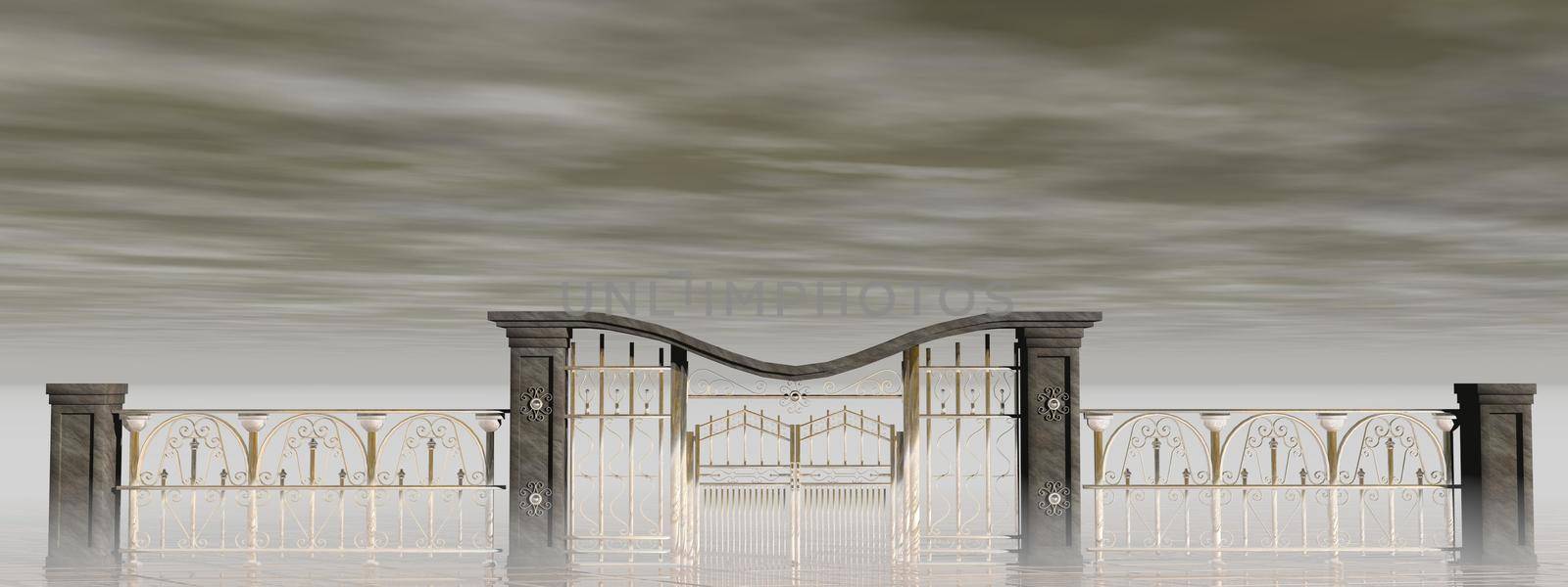 beautiful door with an ocean view - 3d rendering by mariephotos