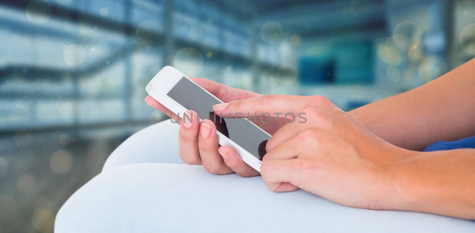 Composite image of woman using mobile phone 3d by Wavebreakmedia