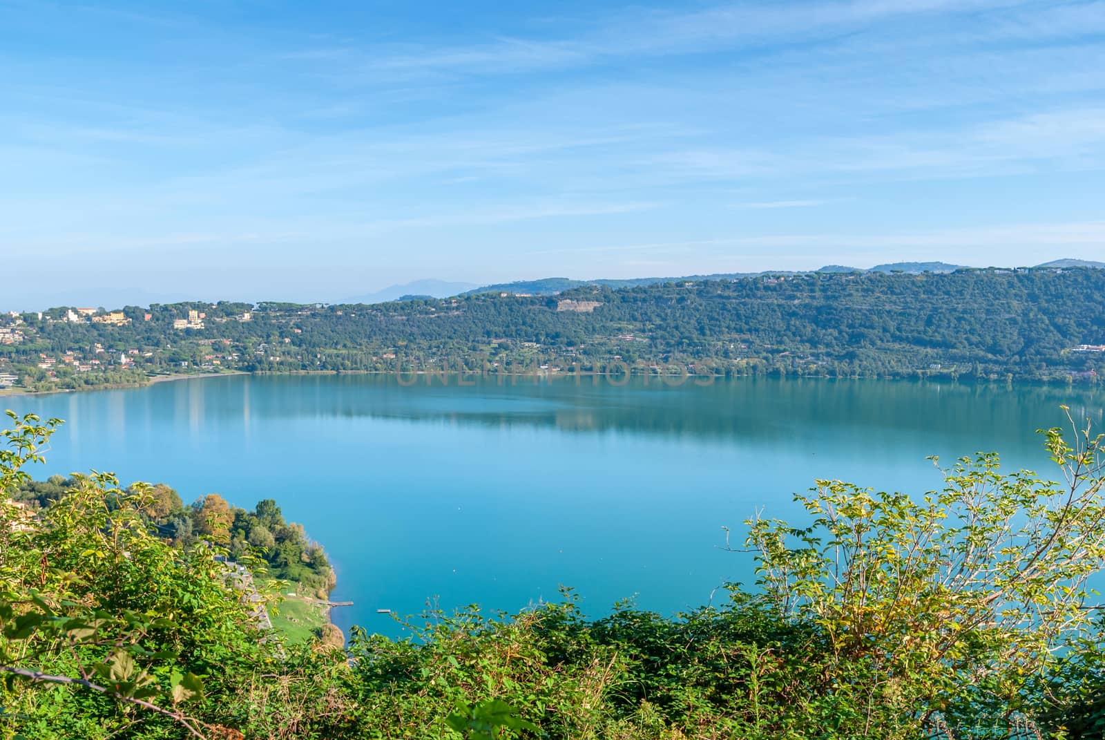 View of Lake Albano from the town of Castel Gandolfo, in the Albano Hills, south of Rome, Italy