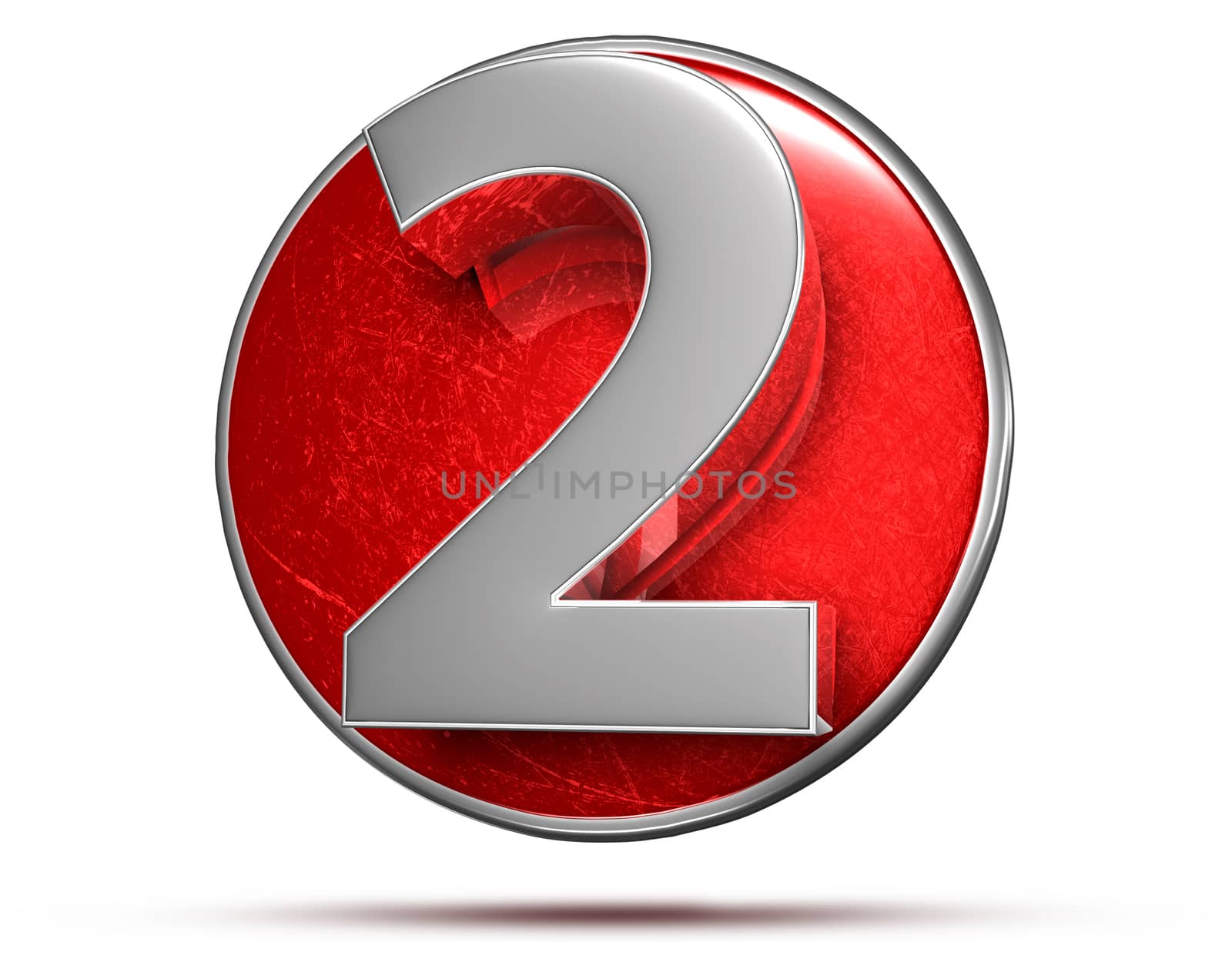 3D illustration Numbers 2 stainless isolated on a white background.(with Clipping Path).
