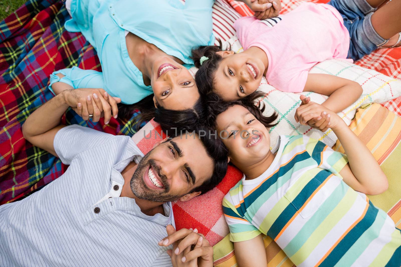 Portrait of happy family having fun in park