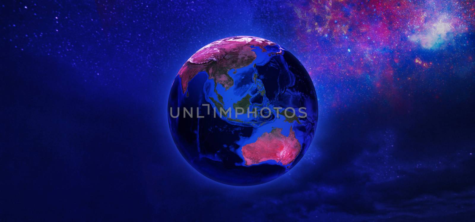View of Earth from space in neon tone. Elements of this image furnished by NASA