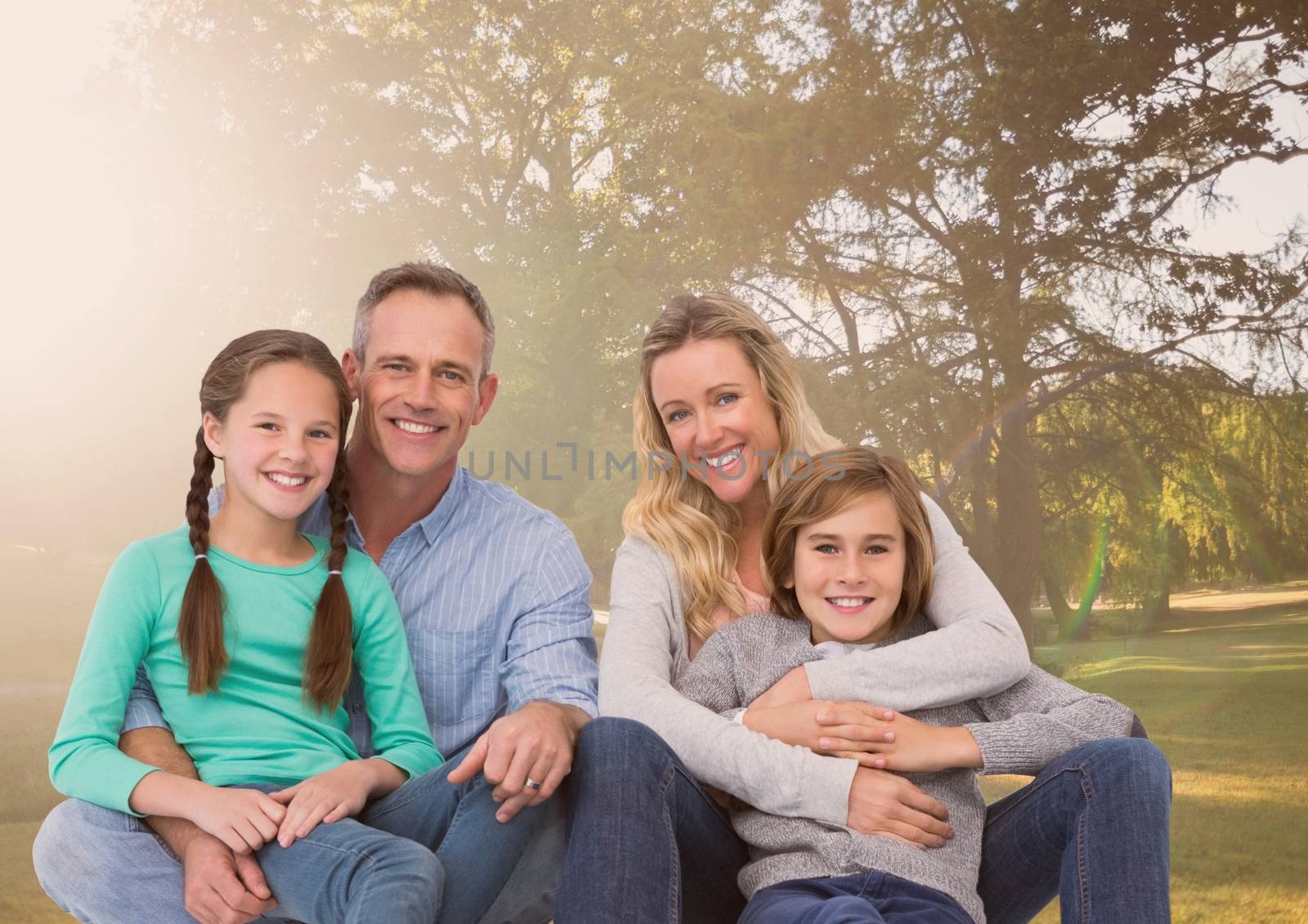 Digital composition of a happy relaxing family in park