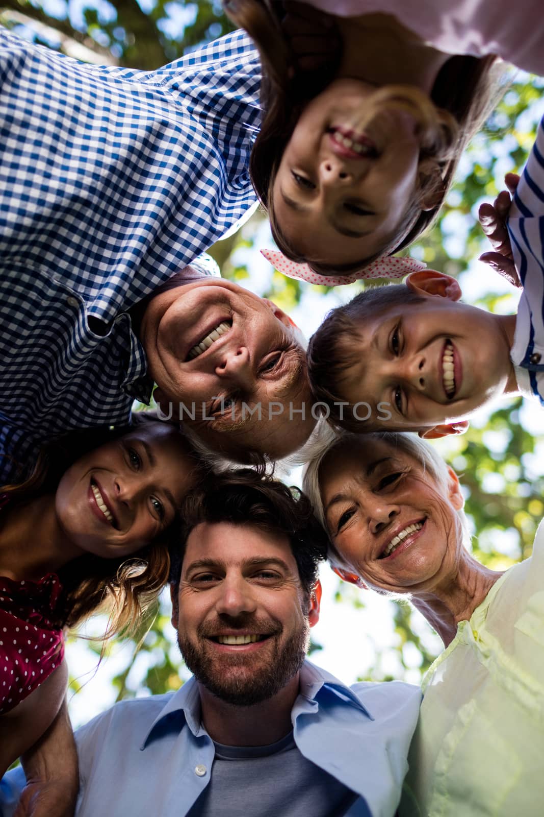 Multi generation family forming a huddle in park by Wavebreakmedia