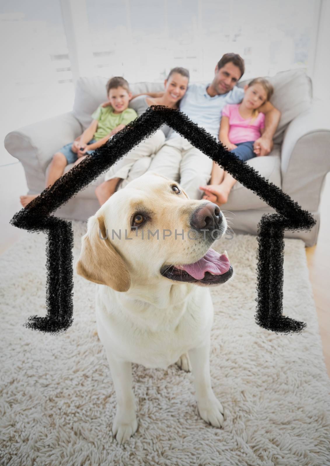 Home outline with dog and family at home by Wavebreakmedia