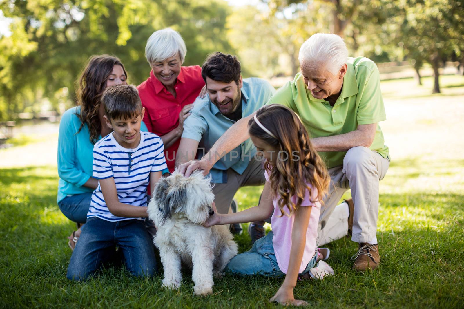 Portrait of happy family enjoying in park on sunny a day