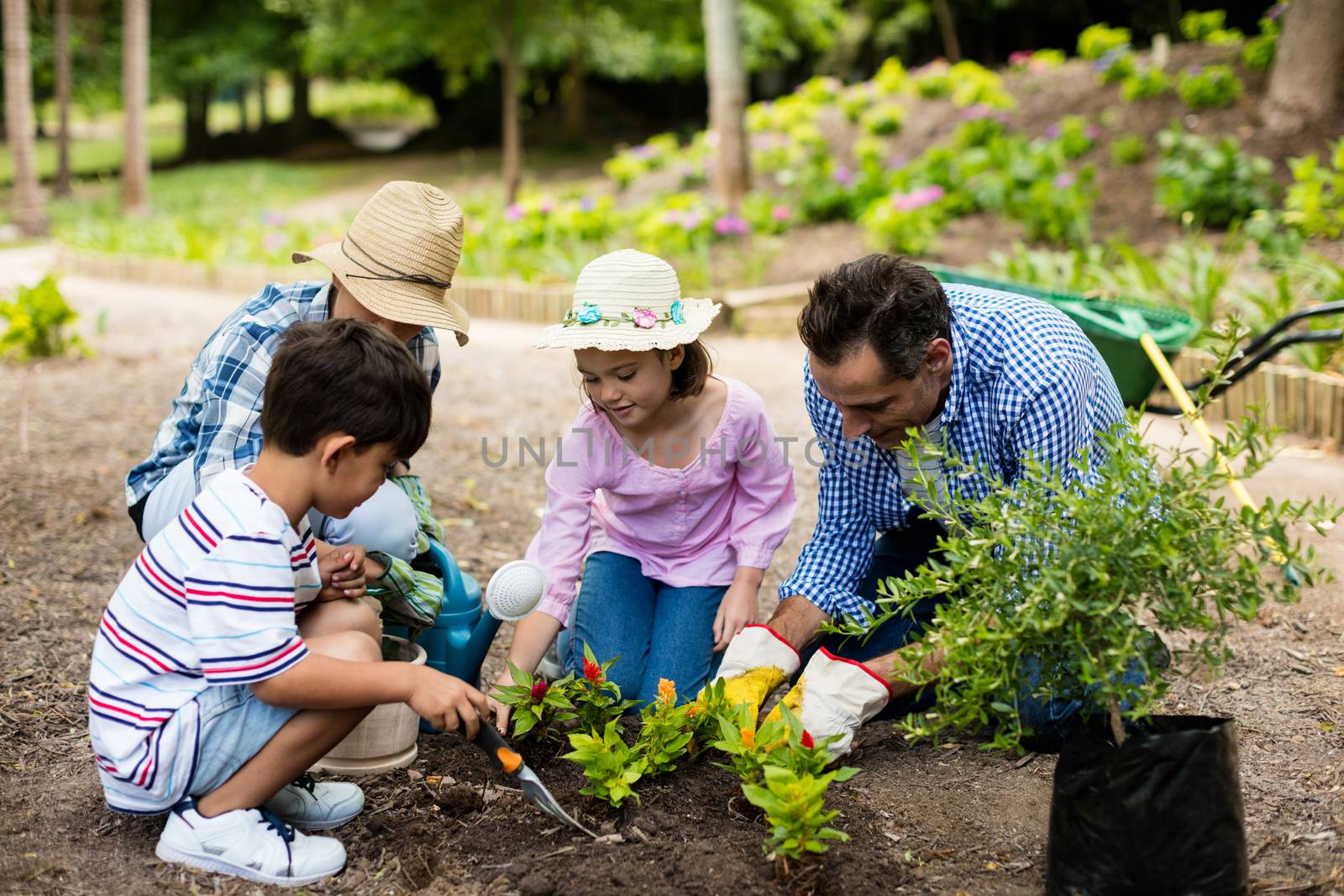 Happy family gardening together by Wavebreakmedia