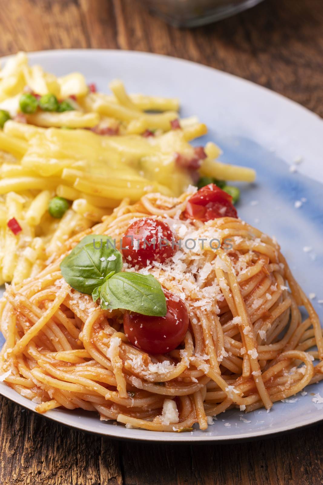 rigatoni emiliana and spaghetti with tomatoes