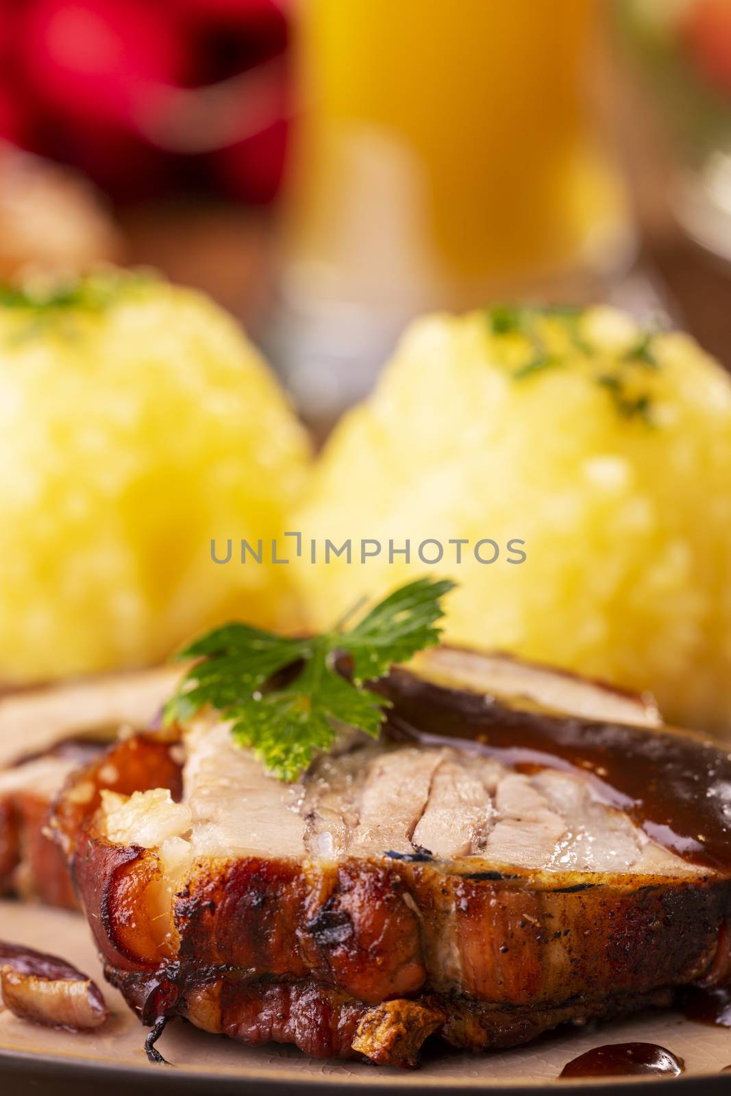 bavarian roasted pork with potato dumplings