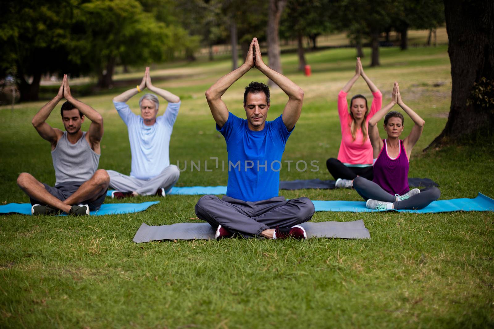 Group of people performing yoga by Wavebreakmedia