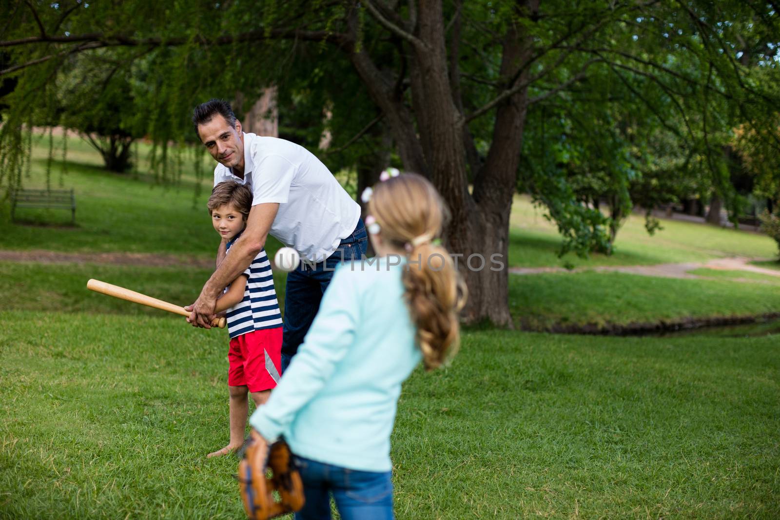 Family playing baseball in the park by Wavebreakmedia