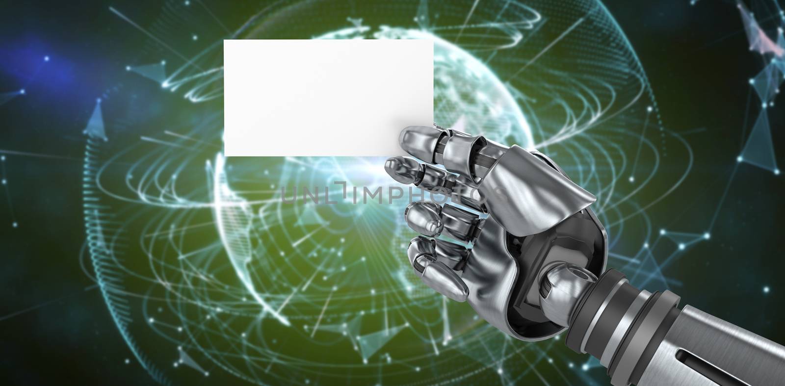 Composite image of computer graphic image of robotic arm holding placard by Wavebreakmedia