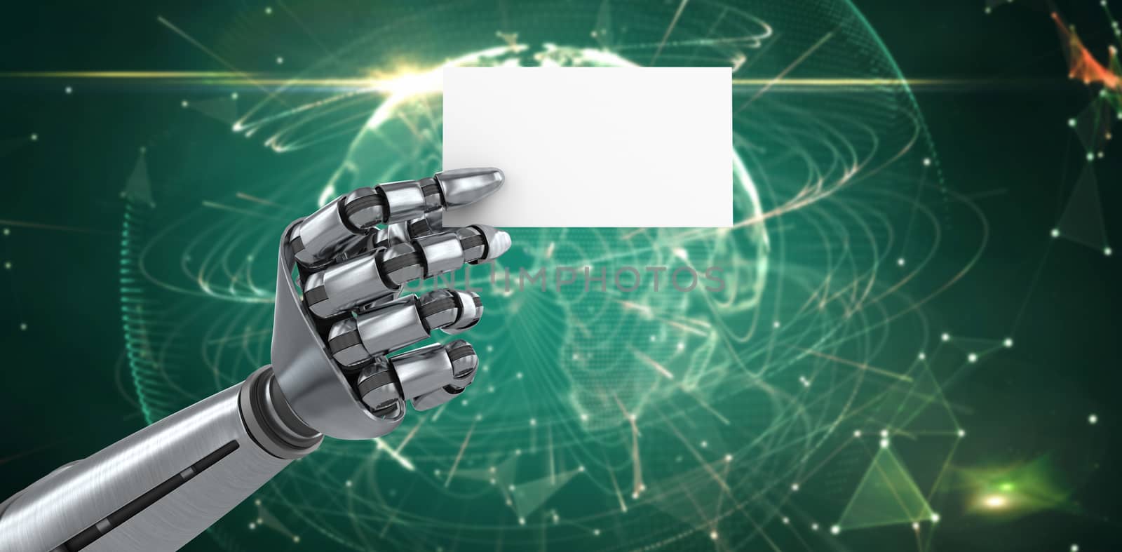 Composite image of composite image of robotic arm holding white placard 3d by Wavebreakmedia