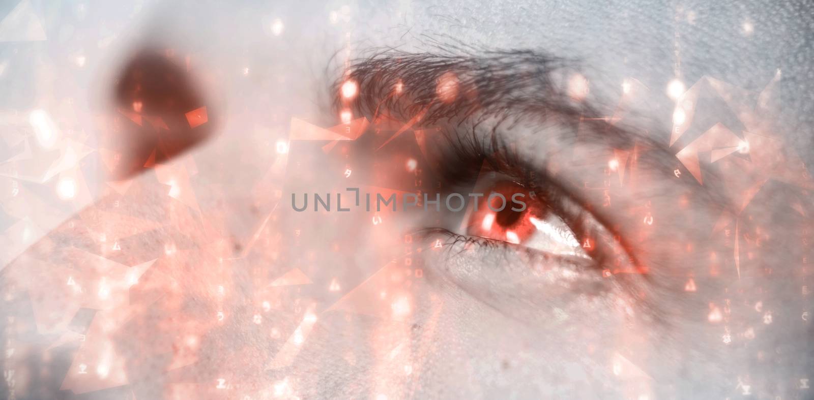 Abstract background against cropped image of man with gray eyes