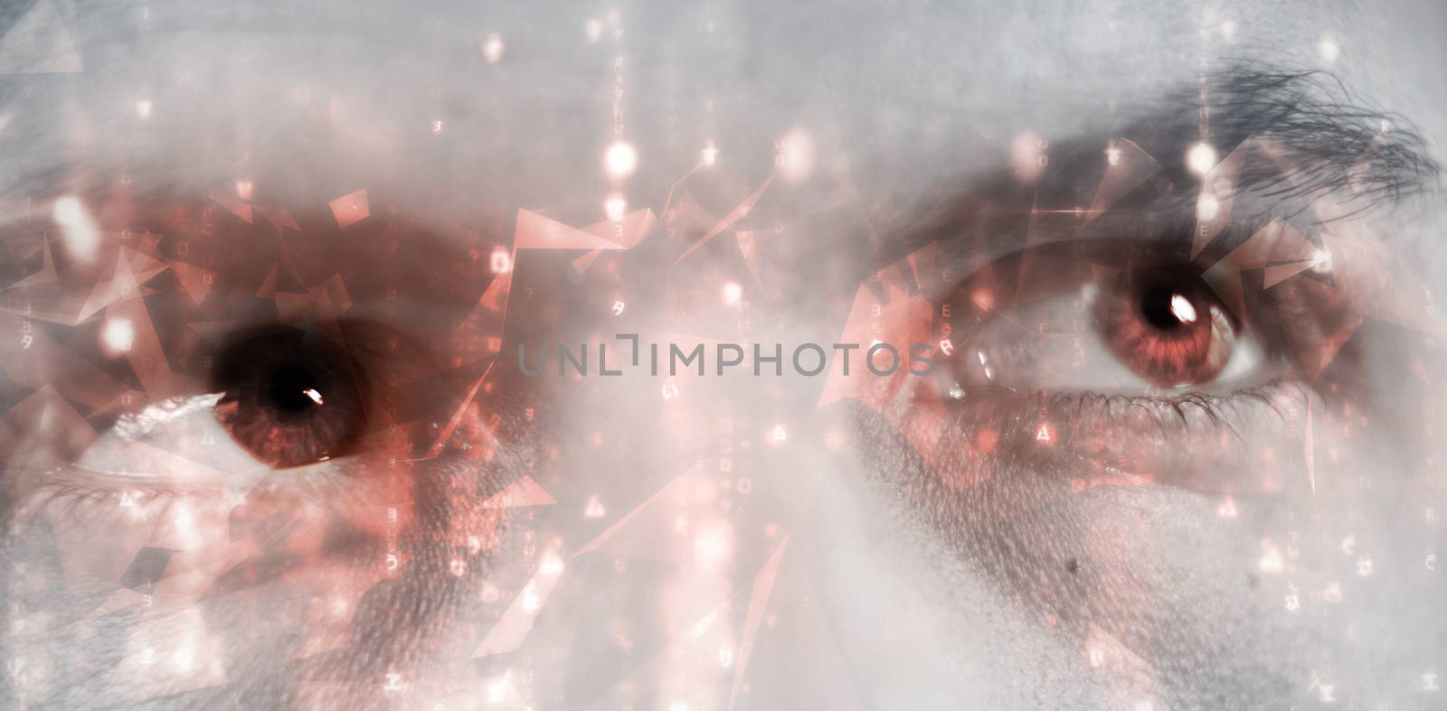 Abstract background against close up of man looking away