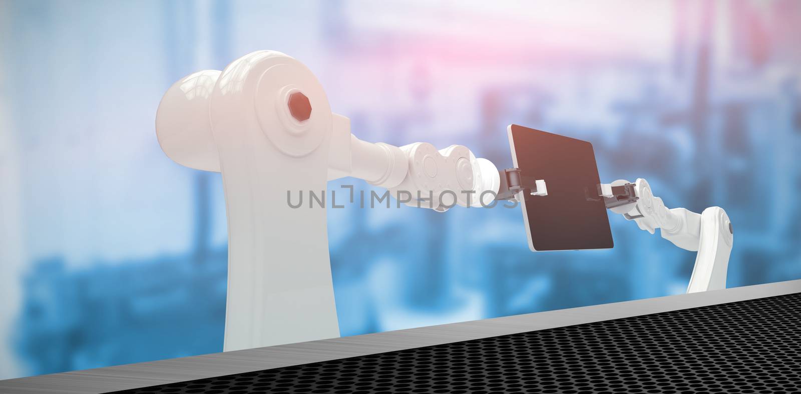 Composite image of robots holding digital tablet 3d by Wavebreakmedia