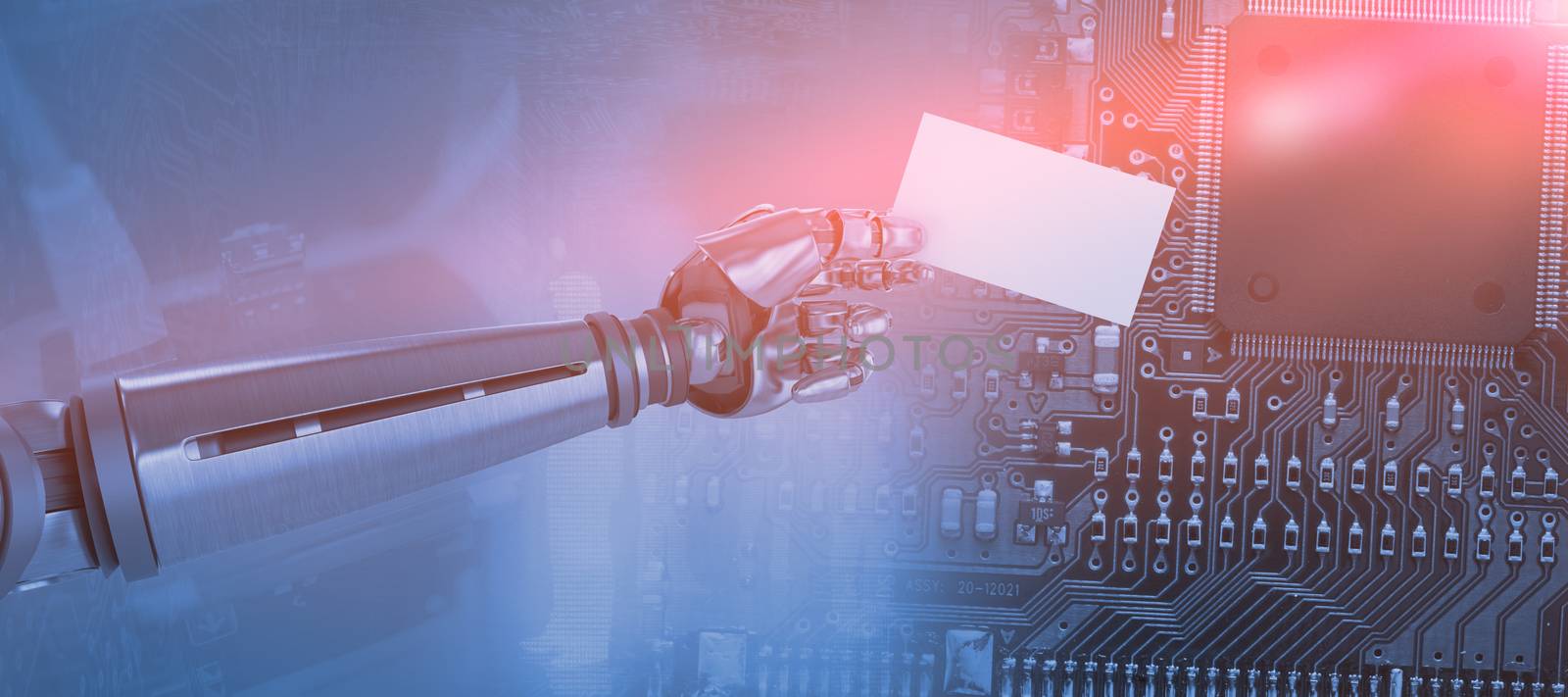 Composite image of graphic image of robotic arm holding placard 3d by Wavebreakmedia
