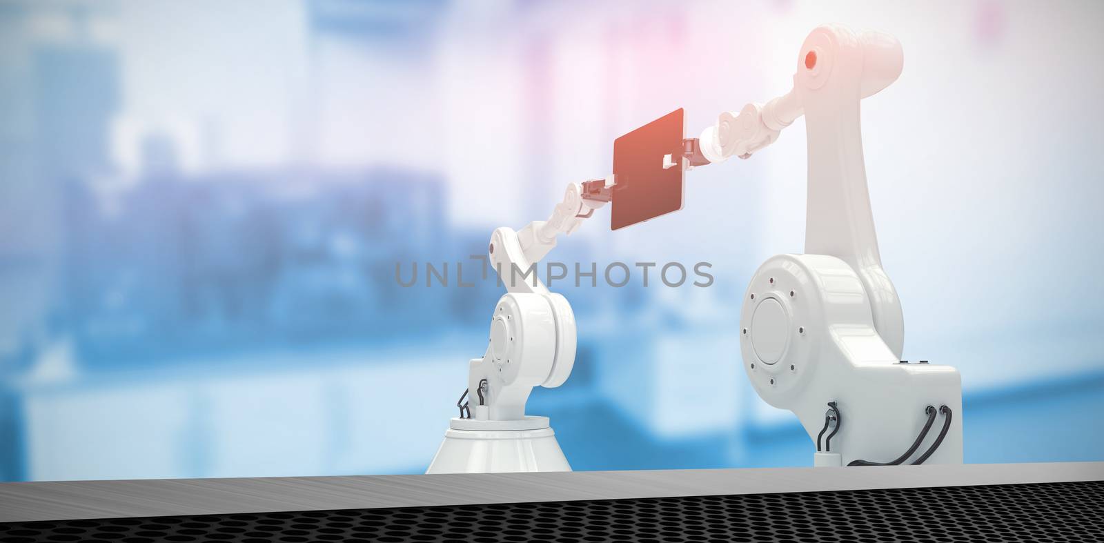 Composite image of graphic image of robots with computer tablet 3d by Wavebreakmedia