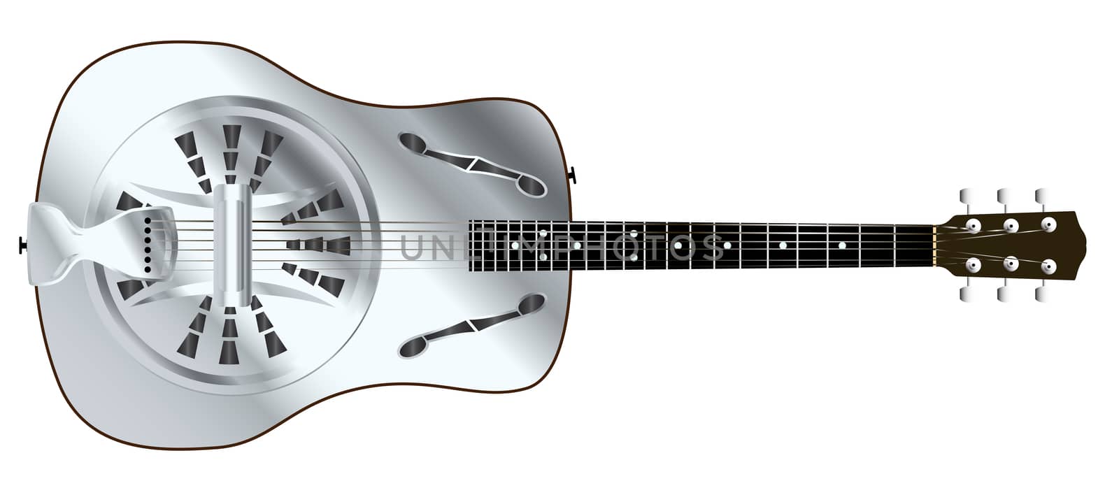 A typical metal resonator acoustic guitar isolated over a white background.