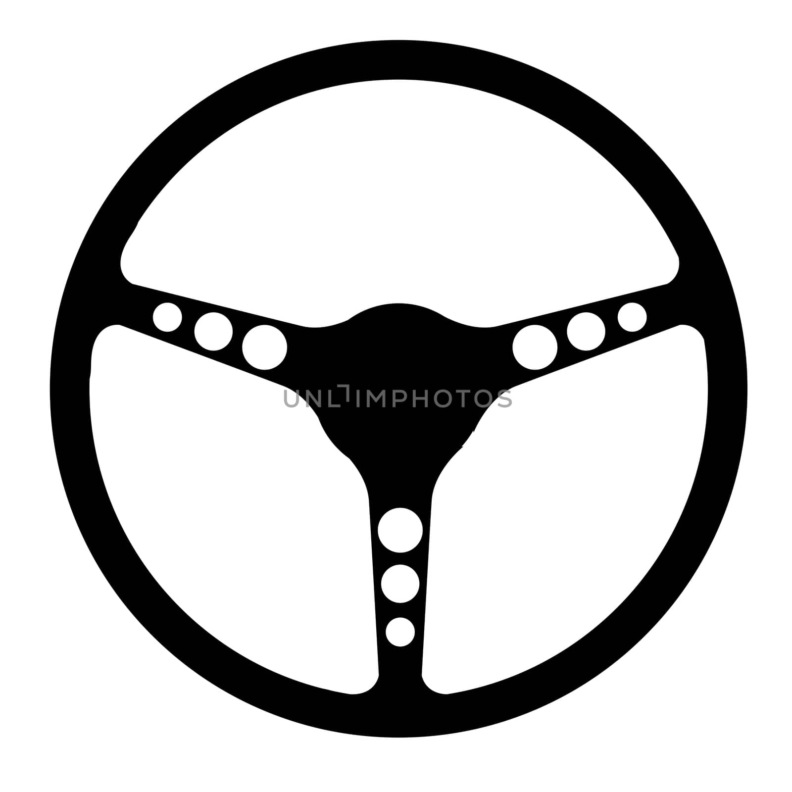 Aluminium spoked sports type steering wheel silhouette a white background