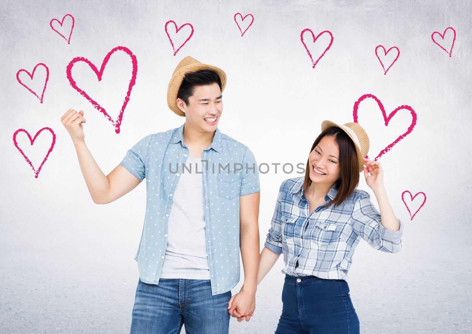 Composite image of romantic couple holding hands