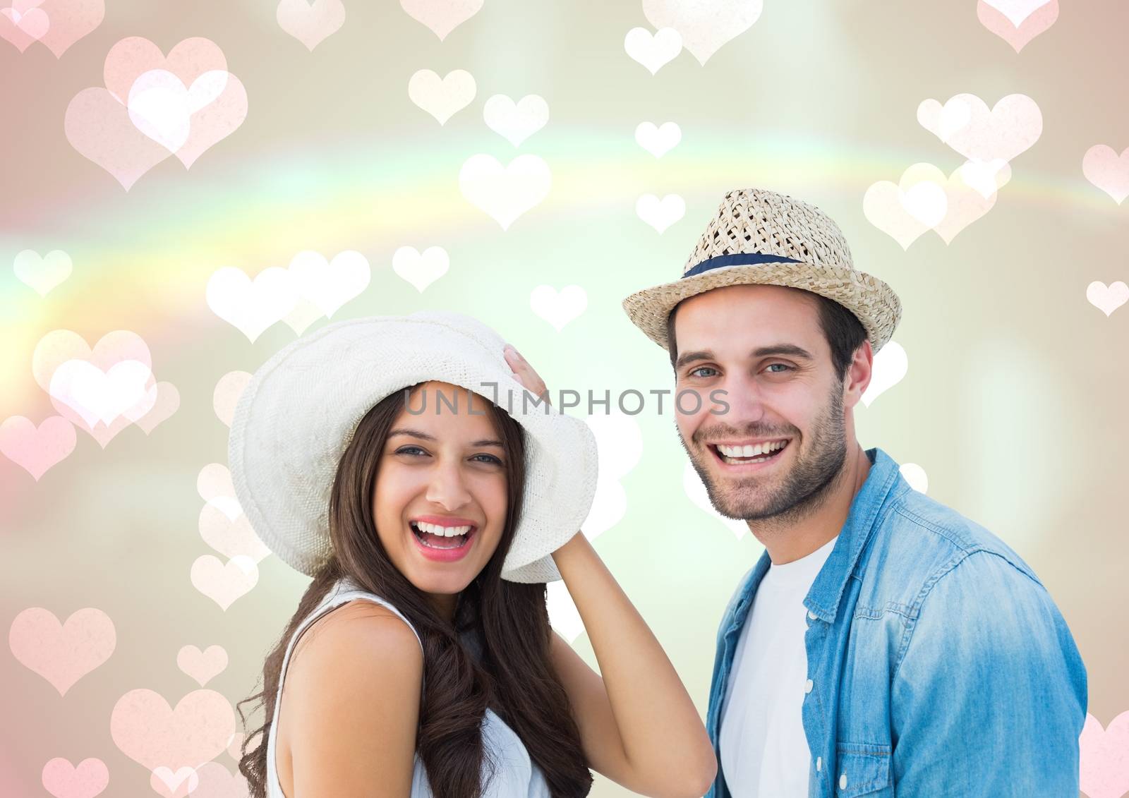 Composite image of romantic couple having fun