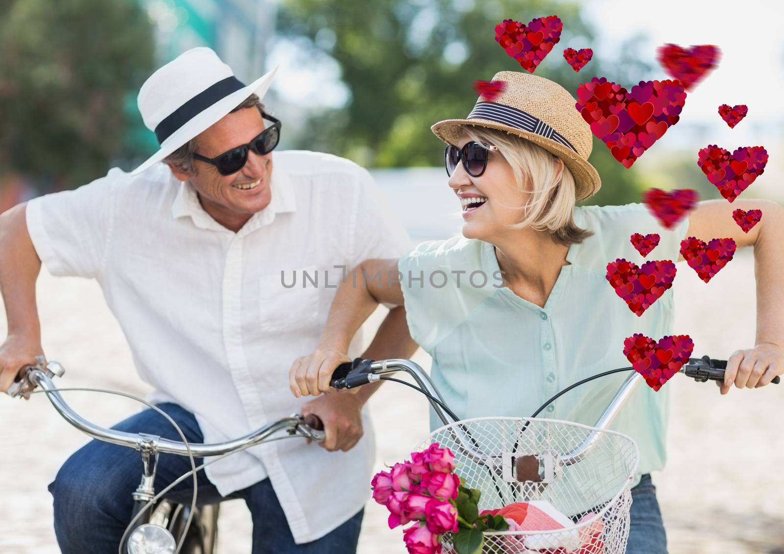 Composite image of romantic senior couple having fun