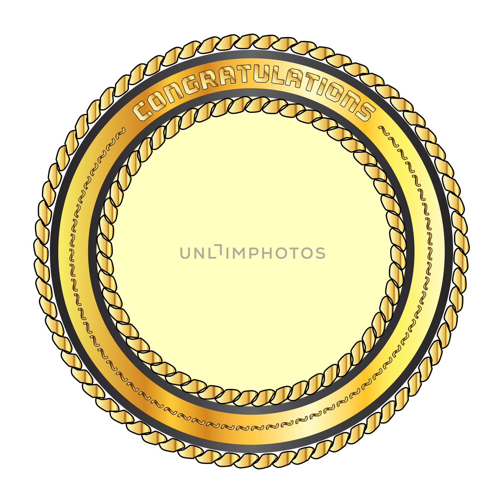 A golden blank metal rope circular border over a white background