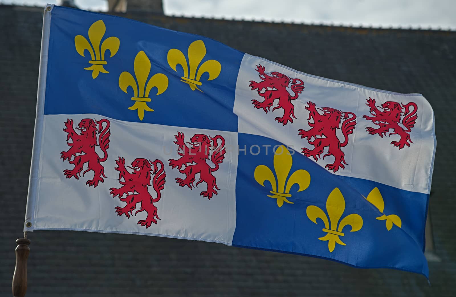 Normandy flag waving on wind in front of castle by sheriffkule