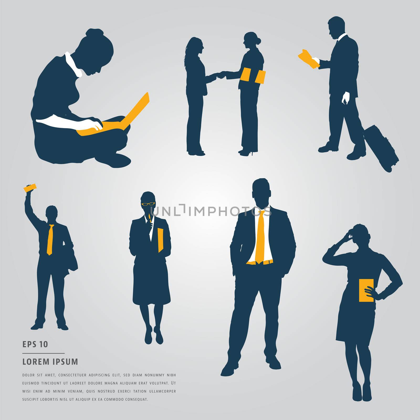 Vector of lorem ipsum text and business people on white background